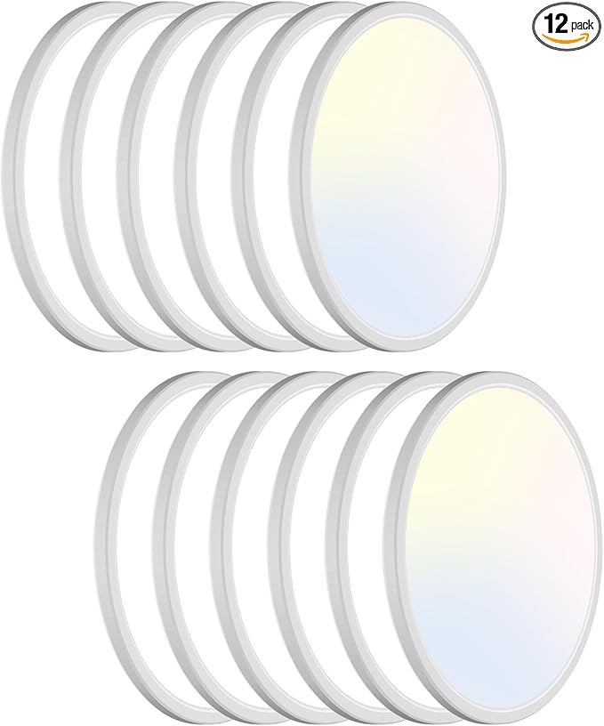libtit 13 Inch Led Flush Mount Ceiling Light Fixtures,3200lm 28W 3 Color 3000K 4500K 6000K Selectable, Low Profile Thin Surface Mount Lighting Fixture for Bathroom Kitchen Office (White, 12 Pack)