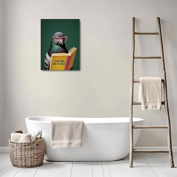 Funny Pigeon Humorous Bird Reading Book Lovers Gifts Poster Wall Decor Canvas Wall Art Framed Artwork Bookworm Posters Painting for Home Library Office Study Bedroom Decorations 11.5X14.5 Inch