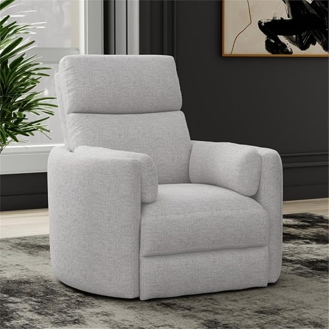 Pemberly Row Manual Glider Recliner Swivel Accent Chair in Angora Linen