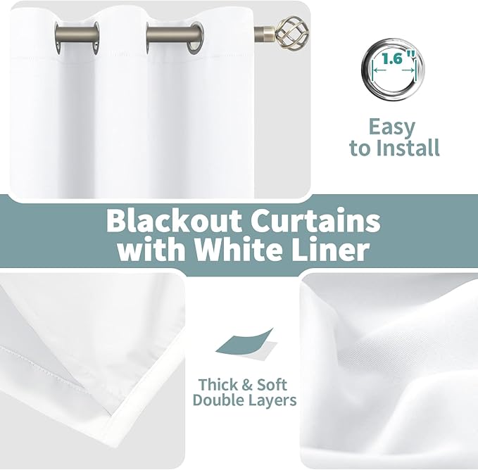 BGment Short Blackout Curtains for Bedroom 40 Inch Length, Full Room Darkening Thermal Insulated Soundproof Grommet Curtains for Small Window, Each Window Curtains 42 Inch Wide, 2 Panels, Pure White