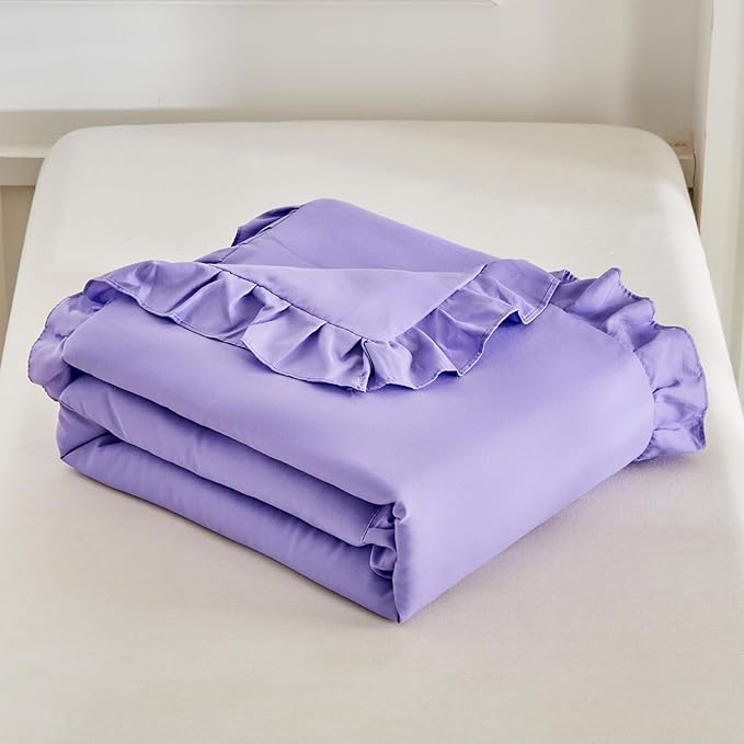 Ruffled Toddler Blanket Ruffle Comforter for Baby Toddler Girls, Soft Cozy Cute Quilted Blanket Breathable Microfiber Comfortable Down Alternative Small Size Quilt with Ruffle - 43"x 60" Purple