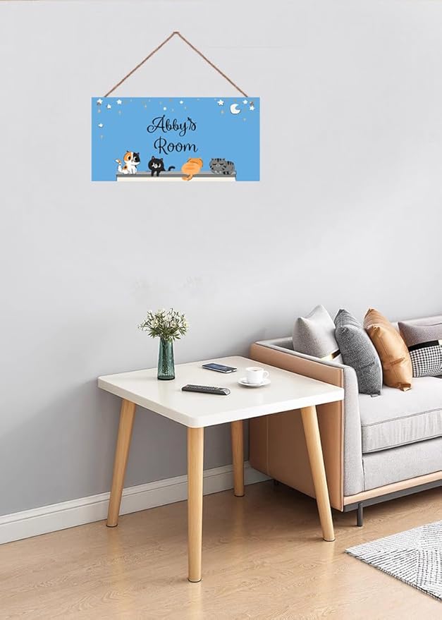 Personalized Sign Cute Cats Themed For Kids Room Nursery Door Decor,Custom Name Kittens Wall Art Decor For Pet House Decorative Plate for For Girls Boys Bedroom Little Man Cave