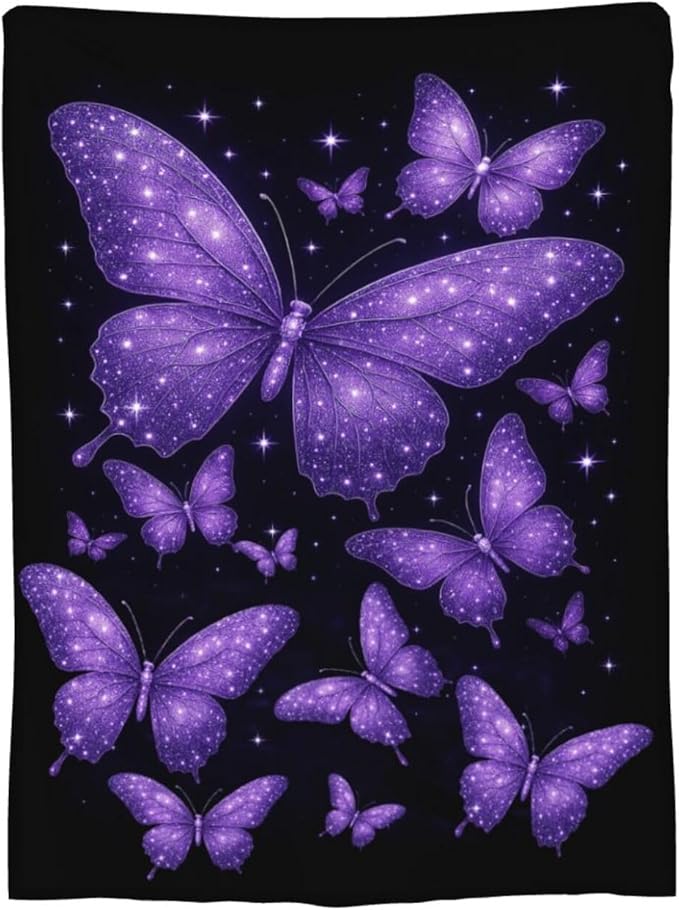 Butterfly Throw Blanket Purple Butterflies Fleece Blanket Soft Cozy Fuzzy Plush Warm Stuff Beautiful Butterfly Bedding Blankets Gifts for Kids Adult Men Women 50"X60"
