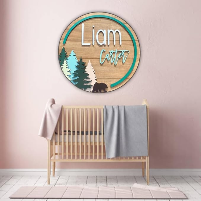 Personalized Wooden Name Sign - Custom Baby Name Signs for Nursery & Kids Room, Baby Announcement Sign, Wall Name Signs Personalized, Round Wooden Letters for Nursery Decor (Design 10)