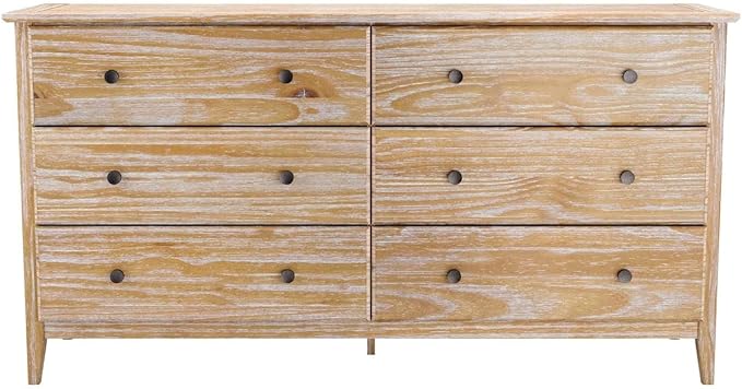 Grain Wood Furniture Greenport 6-Drawer Bedroom Dresser, Solid Wood with a Brushed Driftwood Finish