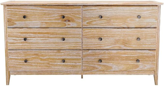 Grain Wood Furniture Greenport 6-Drawer Bedroom Dresser, Solid Wood with a Brushed Driftwood Finish
