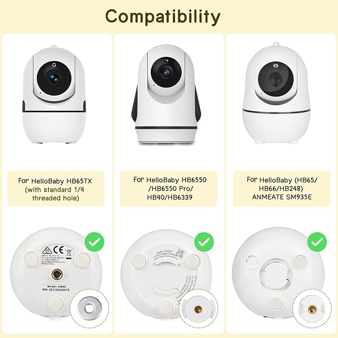 Adjustable Baby Monitor Wall Mount for HelloBaby HB6550/HB6550 Pro/HB6560/HB65/HB6240/HB6339 & ANMEATE SM935E, 360° Swivel Baby Monitor Stand Adhesive Wall Mount with Perfect View and Easy to Install