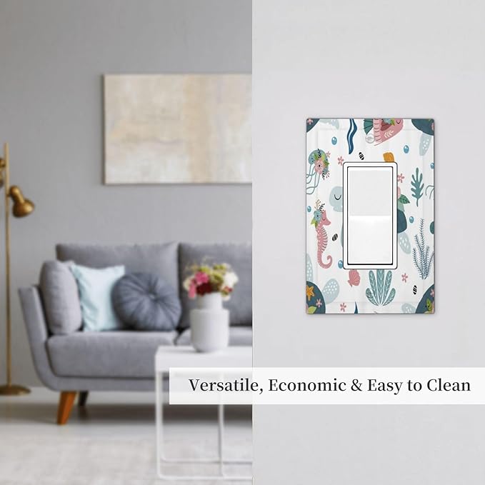 Underwater Floral Turtle Animal Single Rocker Light Switch Covers 1 Gang Outlet Cover Wall Plate Decorative GFCI Switchplate Faceplate for Nursery Kidsroom Bedroom Decor