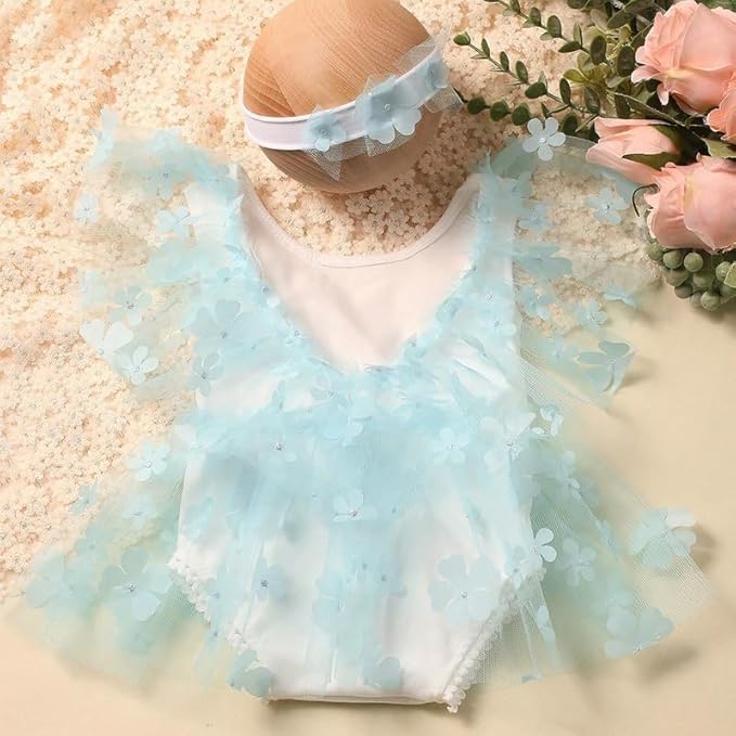 Newborn Girl Photography Outfits, Backless Lace Romper with Flower Headband Photo Props, Baby Girl Photoshoot Outfits