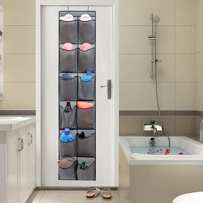 Hanging Storage Organizer Over the Door Shoes Organizer Kids Shoe Rack with 12 Large Fabric Pockets for Closet Shoe Holder Hanger (GREY)