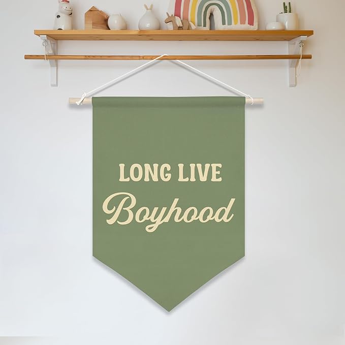 Long Live Boyhood Wall Banner,Retro Canvas Hanging Sign,Boys Room Flag Decor,Vintage Nursery Flag, Toddler or Kid Playroom Wall Art Poster 11x16inch(KD29)