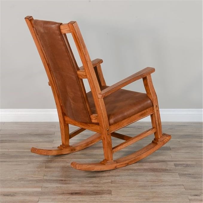 Pemberly Row Farmhouse Mindi Wood Rocking Chair in Rustic Oak