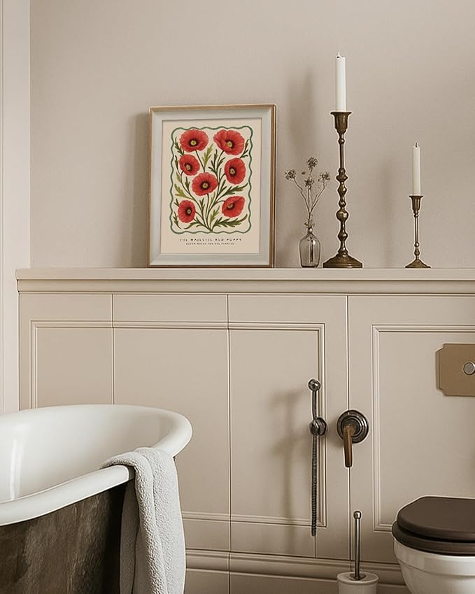 Framed Canvas Wall Art, 12x16 Inch Vintage Red Poppy Flower Print with Inspirational Quote-Rustic Botanical Decor for Bedroom, Living Room, Or Office