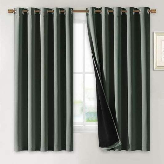 NICETOWN Dark Mallard 100% Blackout Lined Curtains, 2 Thick Layers Completely Blackout Window Treatment Thermal Insulated Drapes for Kitchen/Bedroom (1 Pair, 70" Width x 63" Length Each Panel)