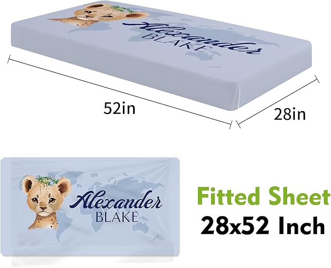 Personalized Crib Bedding Set for Boys Girls, Custom Baby Crib Sets with Name, Blue Leopard Design Nursery Bedding 2 Piece - Soft Blanket with Double Layer Dotted Backing, Crib Fitted Sheet