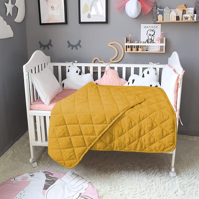 BEDSUM 100% Brushed Microfiber Down Alternative Toddler Comforter, Ultra Soft Lightweight and Warm Breathable Crib Quilted Blanket for Nursery Stroller Bed, 39x47 Inches, Yellow