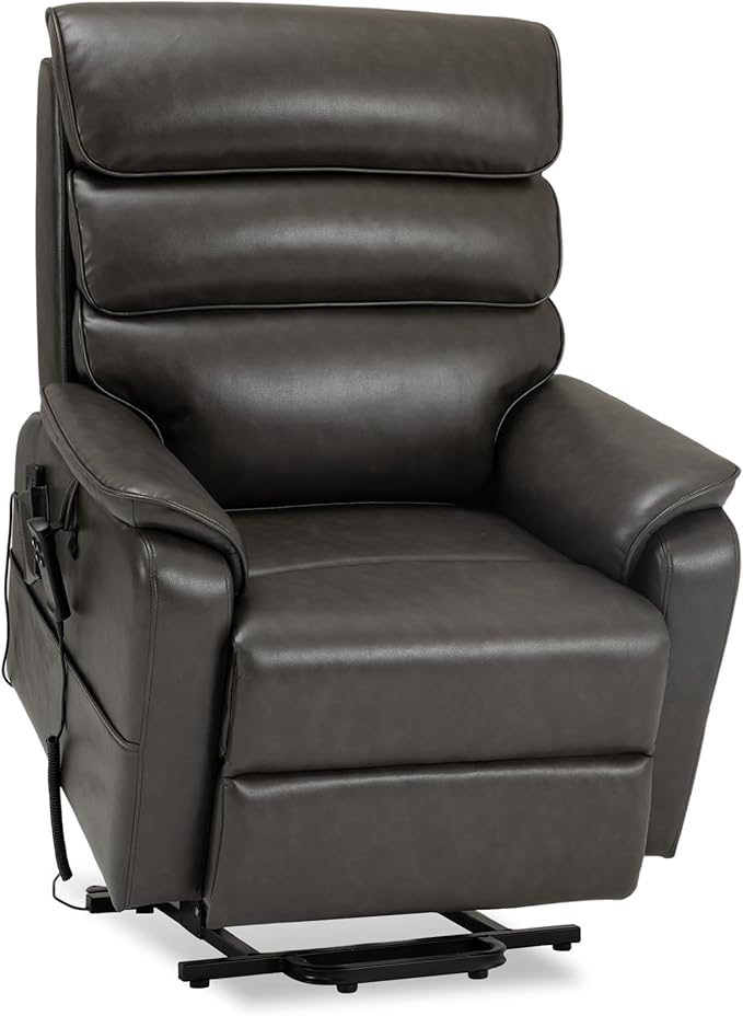 DYNOX Big Man Large-Wide Power Dual Motor Lift Recliners Chairs for Elderly Lay Flat Lift Chair with Infinite Positions, Heat & Massage, Supports 400 LBS(9298,Faux Leather,Grey)