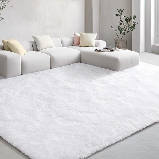EVOIONOS Ultra Soft Area Rug for Bedroom, 4x6 Machine Washable Fluffy Shag Rug for Living Room, Plush Non Slip Carpet for Indoor Floor Bedside Nursery Kids Girls Room Dorm, Home Decor Aesthetic, White