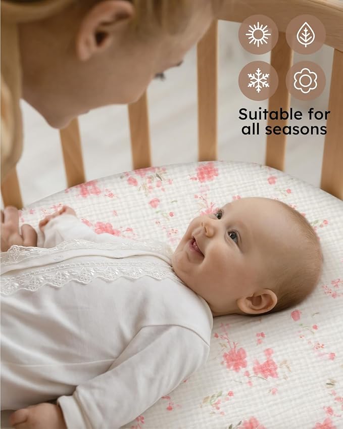 Yoofoss Muslin Baby Bassinet Sheets Boys Girls, Organic Fitted Bassinet Mattress Sheets Compatible with Halo Bassinest Swivel Sleeper,Baby Delight, Angelbliss, Soft, Breathable, Durable