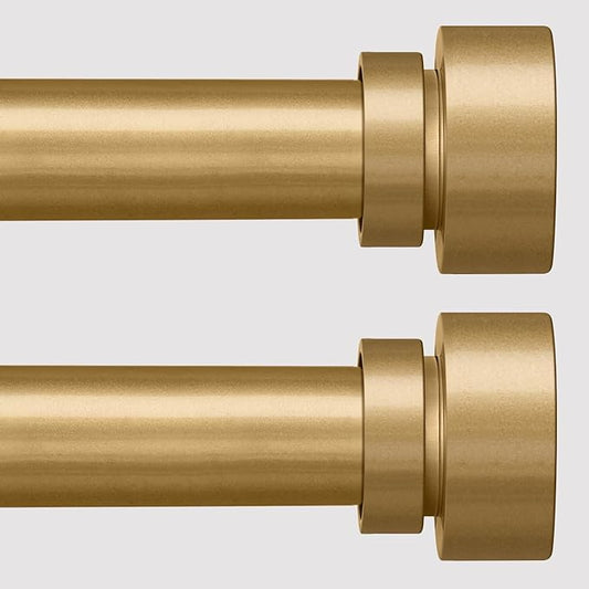 2 Pack Modern Gold Curtain Rods Set for Windows 28 to 48 Inches Adjustable Length Heavy Duty 1" Diameter Window Curtain Rod with Decorative Finials for Outdoor Bedroom Kitchen Living Room