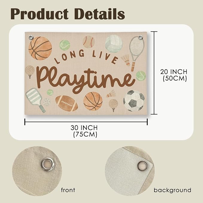 Playroom Wall Decor, Kids Toddler Boy Playroom Bedroom Sport Decor Hanging Linen Banner,Play Room Wall Decor for Kids Boys Nursery, 20x30 Inch