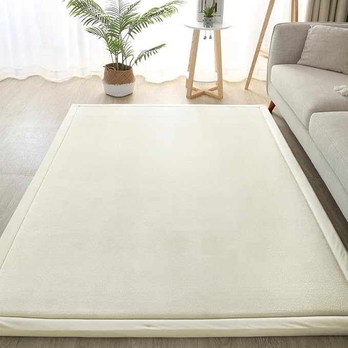 Loartee Coral Velvet Crawling Rugs & Play Mat (6'7"x9'2", Beige) for Toddler Children & Yoga Exercise