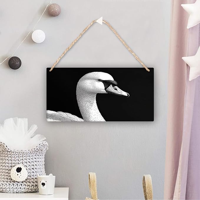 wooden Monochrome Swan Art sign wall bathroom decoration 12x6 Inch, Rustic Wood Wall Art for Bird Lovers, Farmhouse Wood Decor for Bedroom & Nursery, Elegant Home Decors