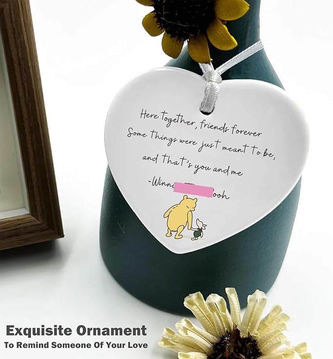 Heart Shaped Christmas Ornament-Friendship Farewell Gift-Goodbye Leaving Present for Best Friends Forever Keepsake Ceramic Sign Plaque Decor