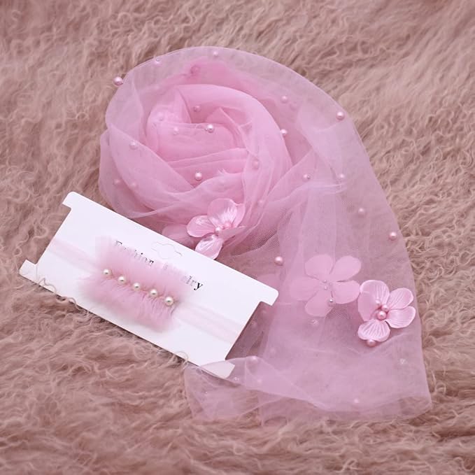 Newborn Baby Photography Props Blanket, Baby Photo Props Pearl Wrap Blanket Headband for Baby Boys Girls Photoshoot (Pink)