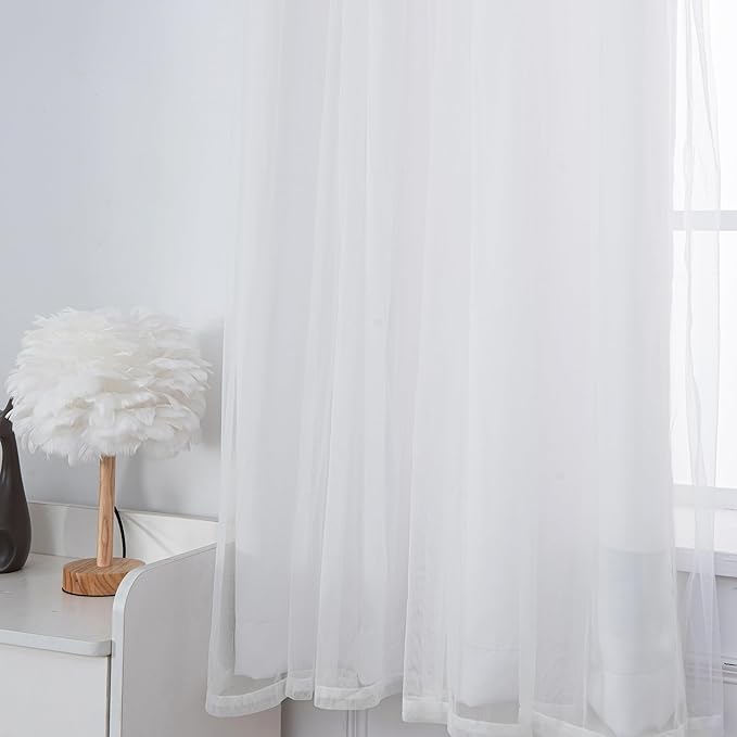 INLINAS Greyish White Blackout Curtains with Sheer Overlay - Grommet Top Thermal and Noise Reduction Panels for Bedroom and Living Room Light Blocking and Energy Saving, 52 x 63 Inches, Set of 2