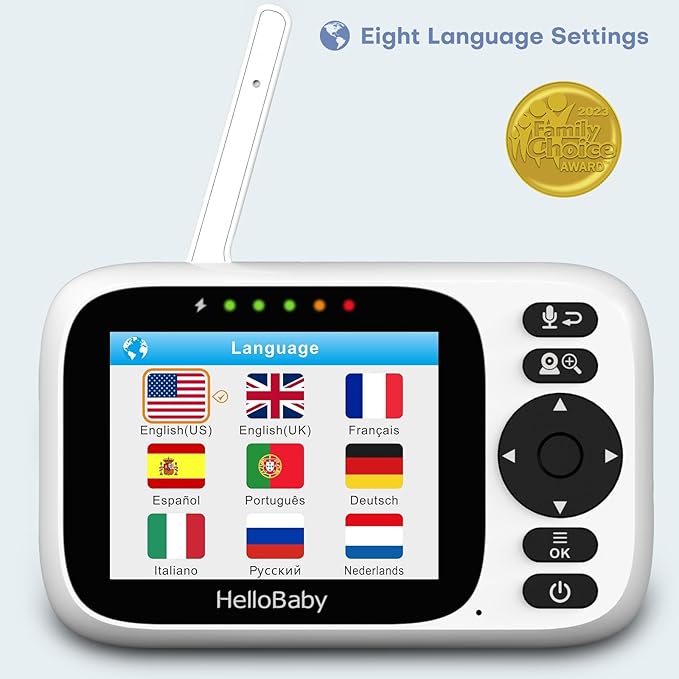 HelloBaby Baby Monitor with Camera and Audio, 3.2'' IPS Screen, No WiFi, 2-Way Talk, Night Vision, Remote Pan-Tilt-Zoom, VOX/ECO Mode, 8 Lullabies, 1000ft Range, Temperature Display, HB6339