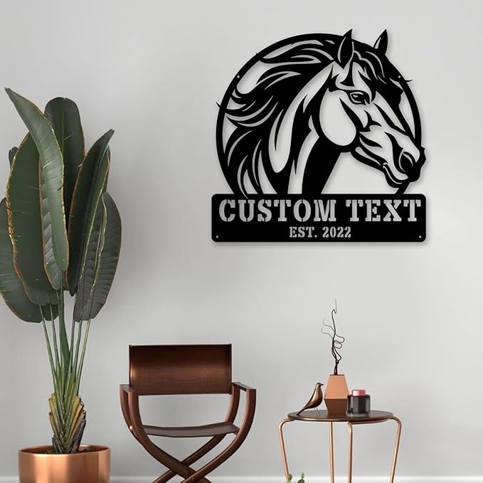 Personalized Horse Head Metal Sign – Custom Name & Established Date Rustic Farmhouse & Home Decor, Handcrafted Wall Art