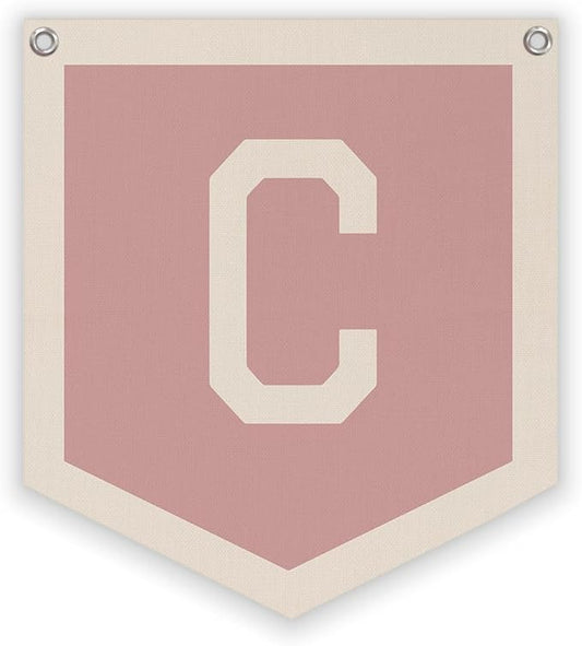 Lacama Baby Shower Decor Gifts, Pink Initial Personalized Preppy Banner, Baby Girl Nursery Decor, Initial Pennant，Vintage Room Decor Toddler Room Bedroom Playroom Front Door Birthday Gift(C)