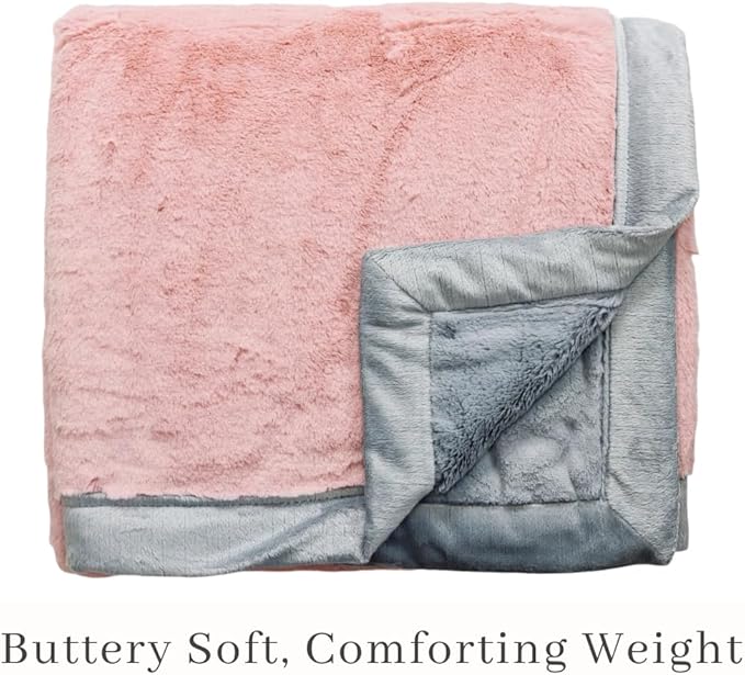 SARANONI Oversized Luxury Blanket | Breathable Super Soft, Lush, Plush Comfy Blankets for Adults | Light Pink/Gray - X-Large 60” x 80”
