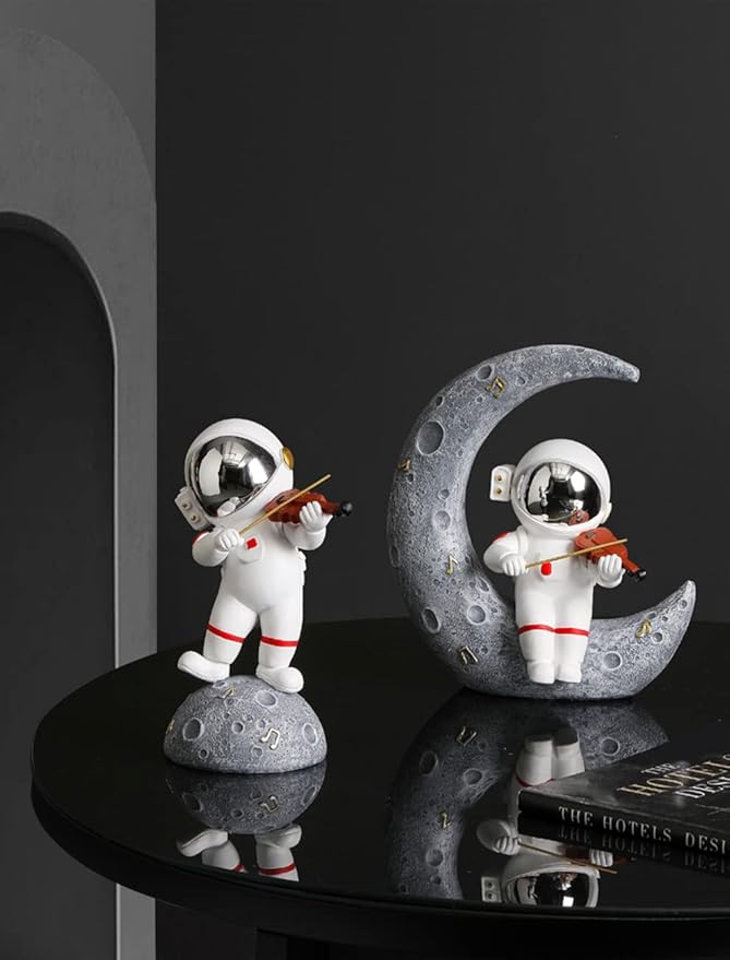 Paimuni Figurine Home Decor Resin Astronaut Statue Collectible Spaceman Sculpture Decorative Music Ornament for Desktop Bookshelf Office Living Room