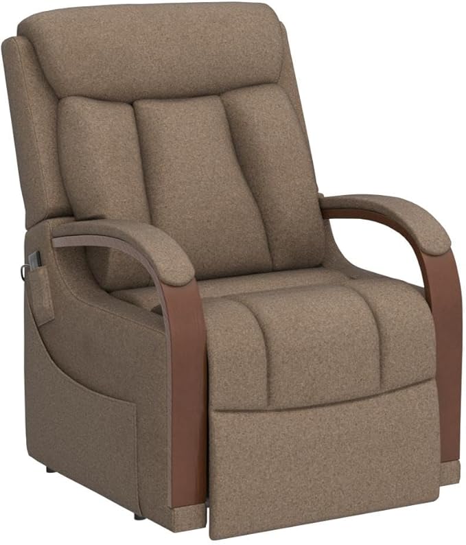 DYNOX Small Lift Chair Recliner with Heat and Massage, Dual Motor Power Lift Sofa for Elderly,Infinite Adjust for Back and Footrest,Side Pocket(9185,Brown,Linen Fabric
