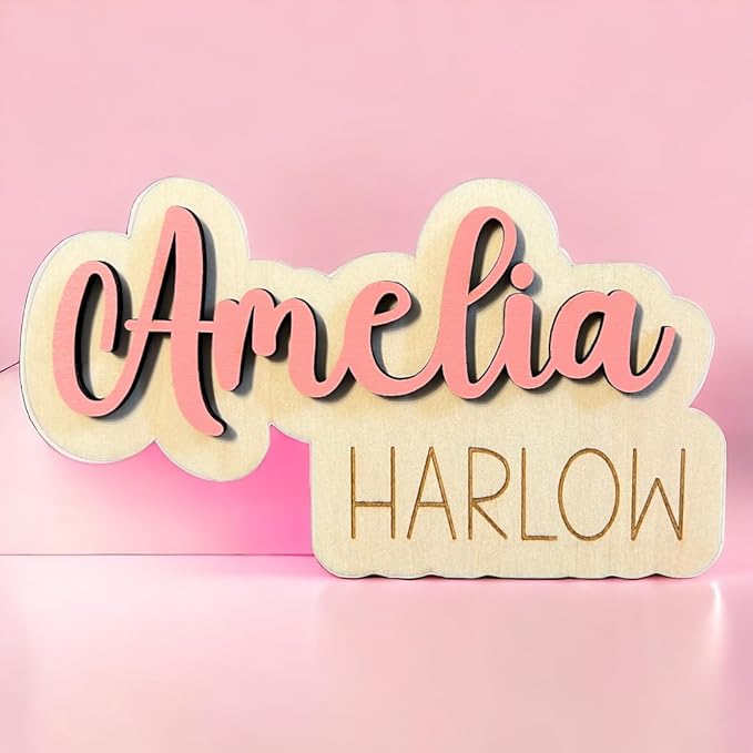 Generic Personalized 3D Newborn Baby Name Announcement, Hospital Photo Prop Plaque, Baby Name Sign - 7 Inch Wooden Sign