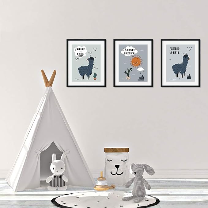 Andaz Press Nursery Kids Room Scandinavian Hello Llama Wall Art Decor Poster Prints, 8.5 x 11-inch, Scandinavian Wild And Free, Shine Bright, Wild Soul Llama Graphic, 3-Pack, Unframed