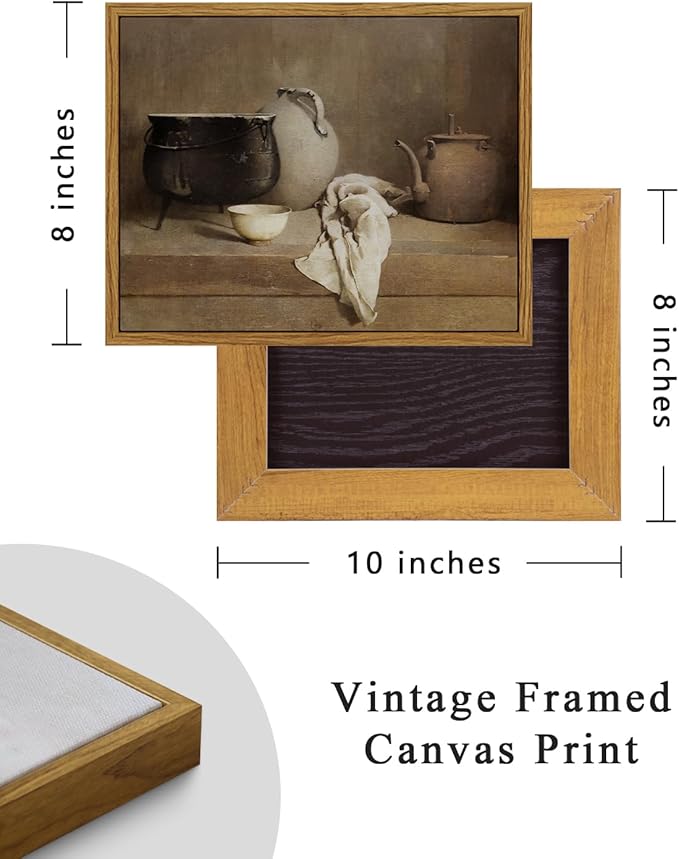 ARPEOTCY Vintage Still Life Framed Canvas Wall Art, 8x10inch, Farmhouse Kitchen Wall Decor, Art Prints Home Decor Aesthetic, Oil Paintings for Dining Room, Living Room Bedroom Office Decoration