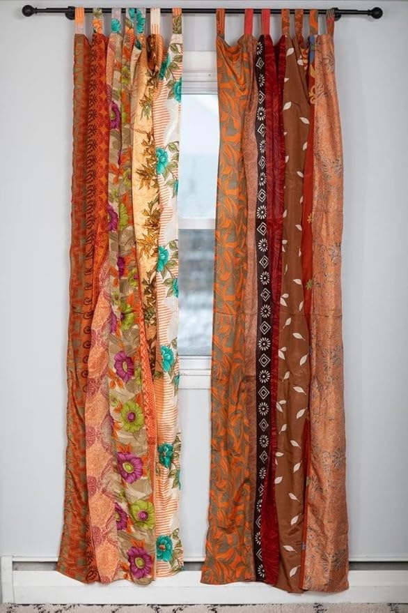 YILLE Sari Colorful Curtains Light-Filtering – Boho Curtains, Bed Canopy Panel, Tapestry or Window Treatment Beige Color - 1 Piece (84 X 43 Inches) (Orange)