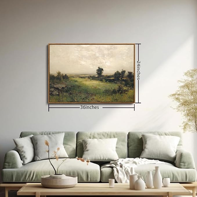 OIQArtOIQ Vintage Landscape Canvas Wall Art Framed Natural Scenery Painting Artwork Prints France Country Wilderness Farmhouse Decor Pictures Kitchen Bedroom Living Room Bathroom