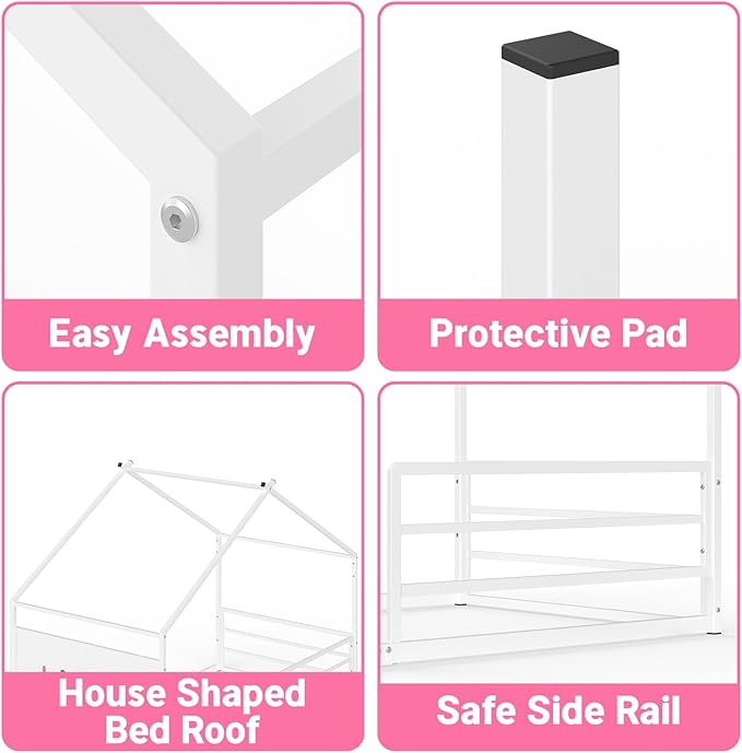 Weehom Twin Montessori House Bed for Kids with Storage Caddy and Pegboard, Floor Bed for Toddlers Boys Girls, No Box Spring Needed White