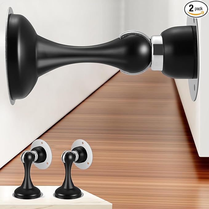 YDAJIURI 2Pack Magnetic Door Stop No Drilling Door Stop with 3D Adhesive Tapes Keep Door Open Door Stainless Steel Screws for Stronger Mount (Black)