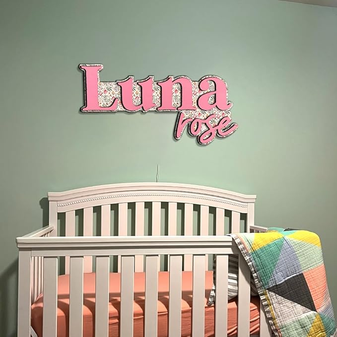 Personalized Nursery Name Sign, Custom Wooden Name Sign with Flowers, 3D Layered Wood Wall Decor for Baby Girl Room, Boho Floral Kids Room Name Plaque, 2 Layer /3