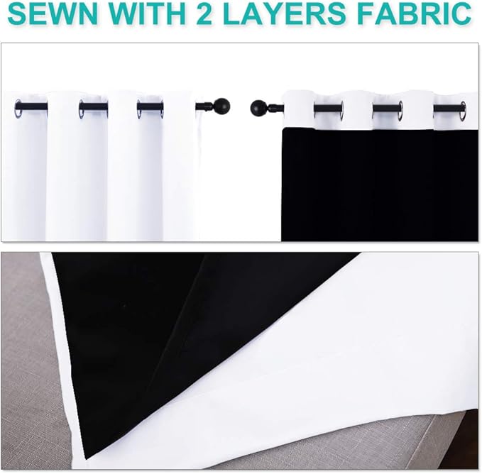 NICETOWN 100% Blackout Window Curtain Panels, Cold and Full Light Blocking Drapes with Black Liner for Nursery, 86 inches Drop Thermal Insulated Draperies (White, 2 Pieces, 55 inches Wide Each Panel)