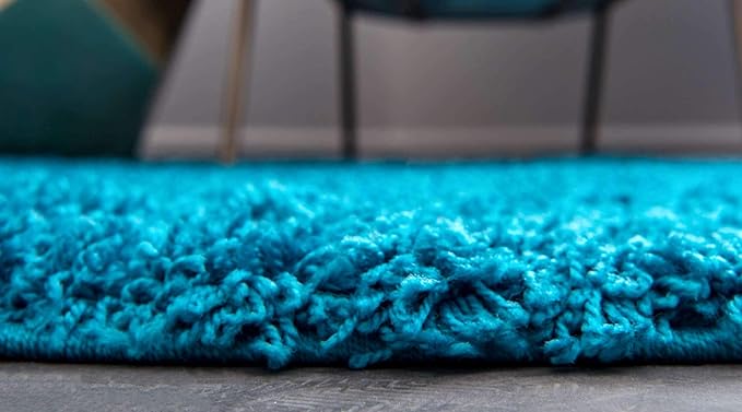 Unique Loom Solid Shag Collection Area Rug (8' Round, Turquoise)