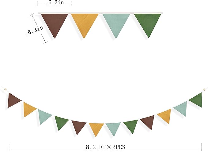 2 Sets of Yellow Green Brown Pennant Banner 24Pcs Nursery Garland Flags Fabric Triangle Streamers for Kids Jungle Safari Summer Woodland Camping Birthday Baby Shower Party Decorations Baby Room Decor