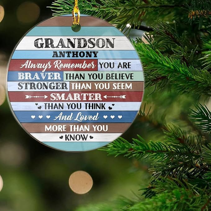 wowcugi Personalized Grandson Ornament for Christmas Tree Custom Inspirational Grandsons Acrylic Ornaments Xmas Tree Decorations Keepsake Gifts for Grandbaby from Grandparent Grandpa Grandma