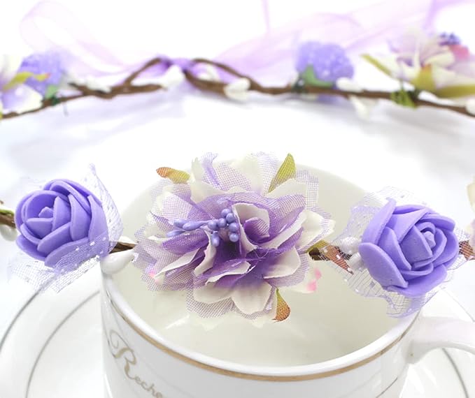 DDazzling Girls Breath Crown Flower Girl crown Floral Headband Wedding Hair Wreath Photo Props (Purple)