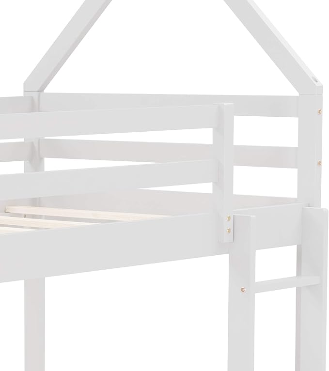 MERITLINE House Shaped Bunk Bed Twin Over Twin Size Wood Bunk Bed Frame Low Bunk Beds for Kids and Toddlers, Twin Size,White